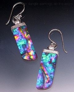 Geo Dangle Pierced Earrings Dichroic Glass AB-TRQ-CHRYS