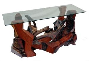 Redwood Burl and Glass Console Table DS-19411