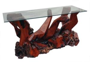 Contemporary Redwood Glass Top Console Table DS-19611