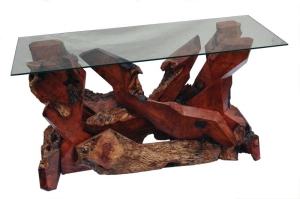Glass Top Redwood Console Table DS-19811