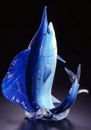 Leaping  Sailfish Glass Sculpture by Michael Hopko