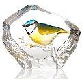 Mats Jonasson Blue tits painted crystal sculture