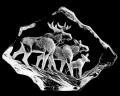 Mats Jonasson Moose Family Crystal Etched Sculpture MJ 33636