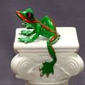 Green with Orange Stripe Elexess Bronze Frog Sculpture by Barry Stein