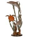 Aquatic Encounter Bronze Dolphins/ Sea Turtle Sculpture