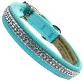 Dog Collar Tiffi Blue Ultrasuede with Swarovski Crystals 1/2" wide