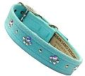 Paw Print Dog Collar Tiffi Blue Ultrasuede w/ Swarovski Crystals 5/8"