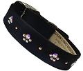 Paw Print Dog Collar Black Ultrasuede with Swarovski Crystals 5/8"