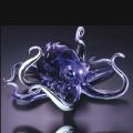 Purple Crackle Glass Octopus  Scultpure by Hopko Art Glass