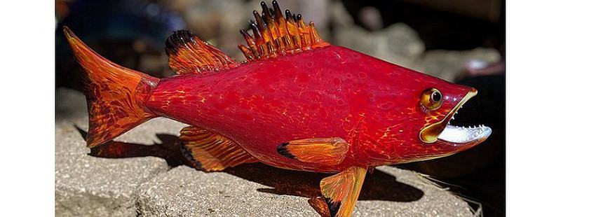 GLASS SCULPTURE HOPKO YELLOW EYE ROCK BASS