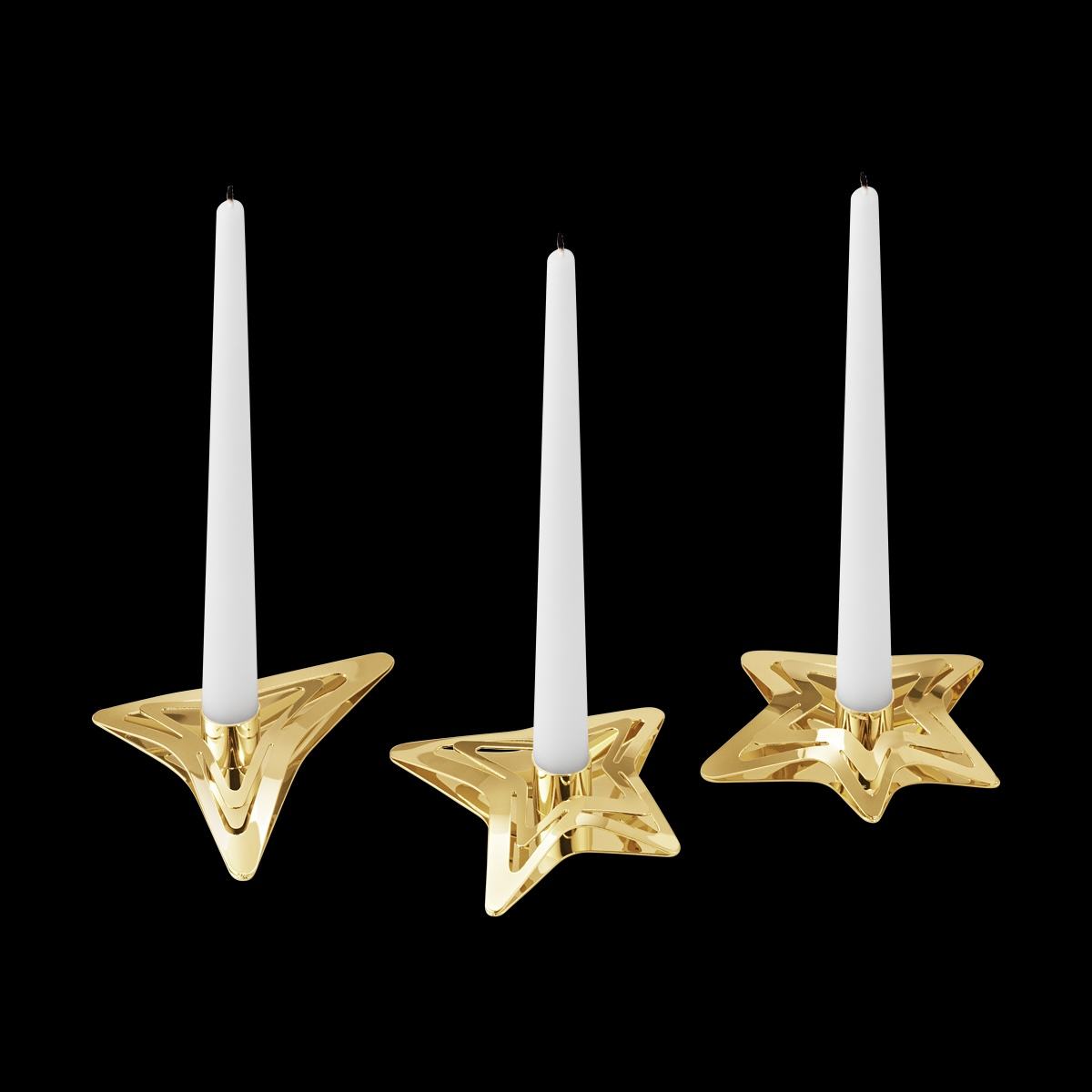 2021 Georg Jensen Christmas Gold Star Candle Holders 3pc