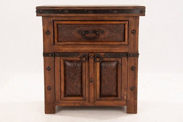 Hacienda Tooled Leather Nightstand (1-Drawer / 2-Door)