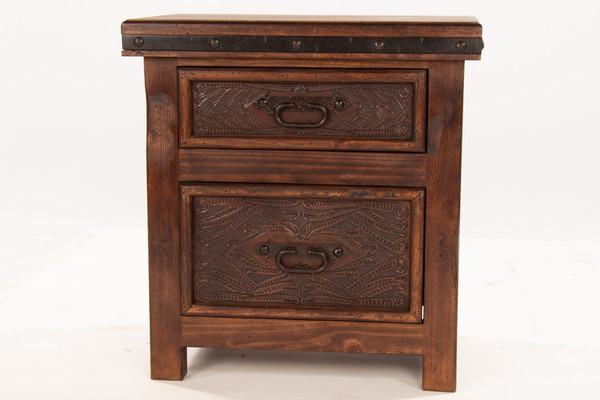 Hacienda Tooled Leather Nightstand (2-Drawer)