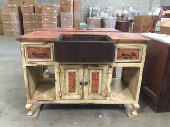 Custom Copper Vanity with Farmhouse Sink & Antique White Finish
