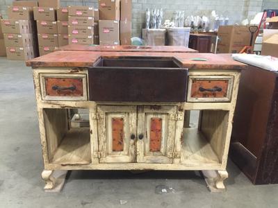 Image #22 - Custom Copper Vanity with Farmhouse Sink & Antique White Finish