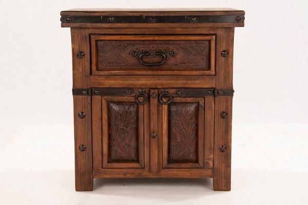 Image #1 about Hacienda Tooled Leather Nightstand (1-Drawer / 2-Door)