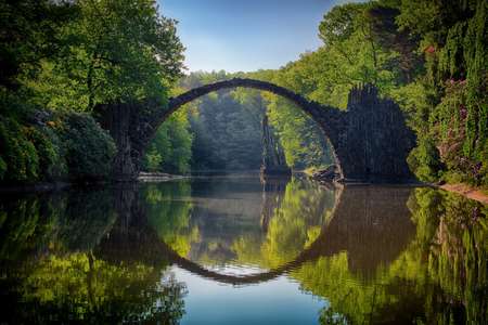 Germany - Beautify Arched Walking Bridge on Bavarian River