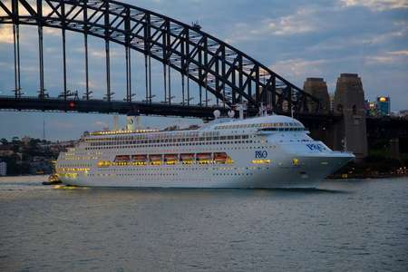 Cruise Ship under Bridge