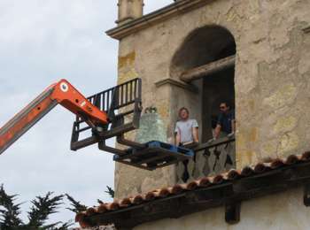 Pictured is the removal of the bells in 2009 from the Basilica.