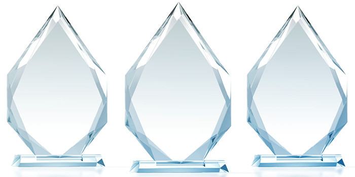 Image of three glass trophies