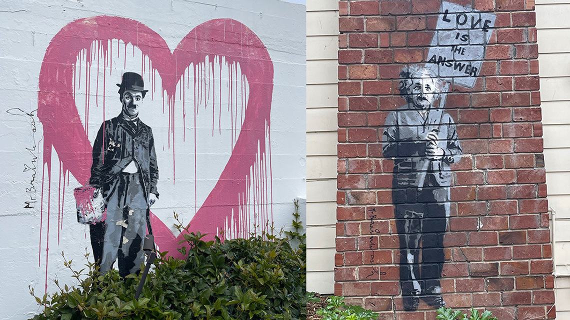 Image of Charlie Chaplin and Albert Einstein Mural in Carmel-by-the-Sea, CA