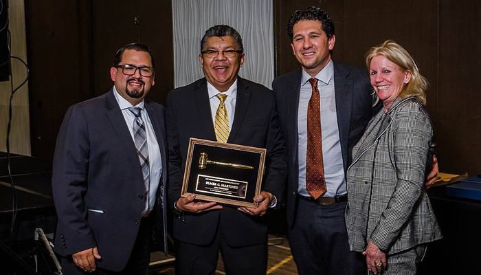 2020 SAMCAR President Elmer G. Martinez, Past President Jesse D. Gutierrez, Supervisor David J. Canepa, 2019 Homeowner Hero Award winner Annie Oliva