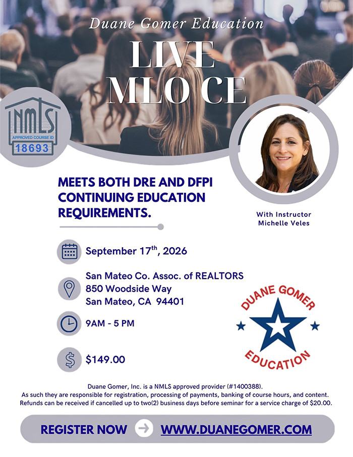 Live MLO Continuing Education Comprehensive Course | Thursday, September 17 | 9 AM – 5 PM | SAMCAR