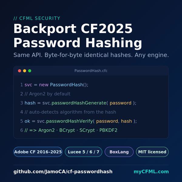 Backport CF2025 Password Hashing - Same API. Byte-for-byte identical hashing. Any engine.
