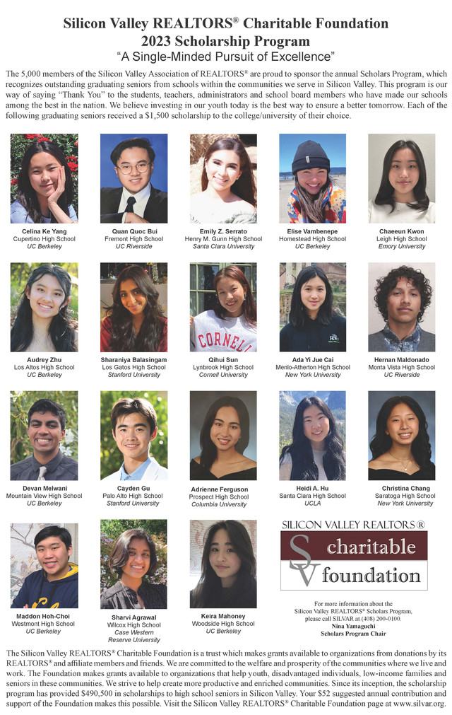 Image about Silicon Valley Realtors award scholarships to 18 high school seniors
