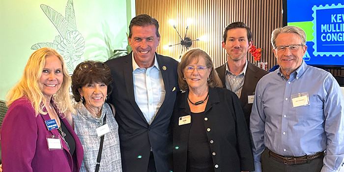 Photo of (L-R): Linda Crose-Andersen (2026 SAMCAR President), Sue Walsh (SAMCAR Federal Political Coordinator (FPC)), Congressman Kevin Mullin, Judy Taylor, Mitch Speigle and John Gieseker.