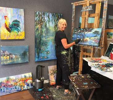 Image about Inside an artist's studio-gallery in the tradition of Old Carmel