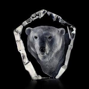 Mats Jonasson Crystal Polar Bear Head Sculpture  MJ 33361