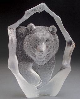 Brown Bear-Etched Glass by Mats Jonasson, Ltd Edition - MJ 33125