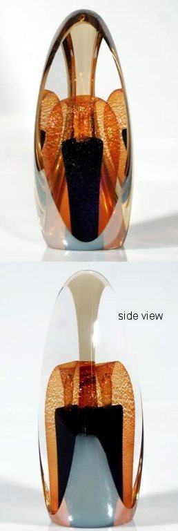 Black, Iridescent Gold Veiled Sculpture, with Amber Exterior