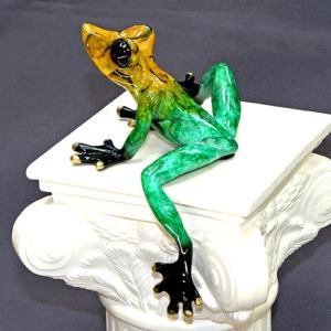 Yellow Green Elexess Frog Bronze Sculpture by Barry Stein