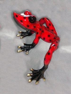 Elexess Red with Black Spots Bronze Frog Sculpture by Barry Stein