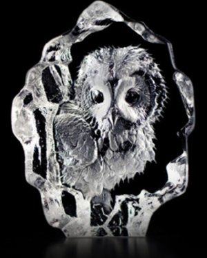 Mats Jonasson Owlet - Miniature Etched Crystal Sculpture MJ 88116