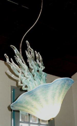 Aqua Large Inverted Hanging Chandelier, Single Dome