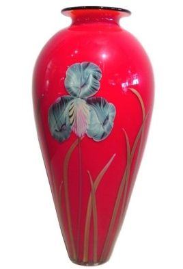Vase - Tall Red Iris Vase by Richard Satava