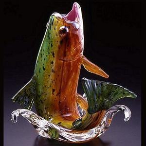 HOPKO Glass Golden Trout Leaping - Green-Yellow-Orange