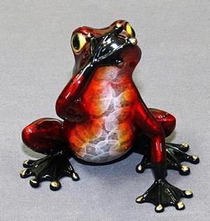Speak no Evil, Candy Red Bronze Frog Sculpture by Barry Stein