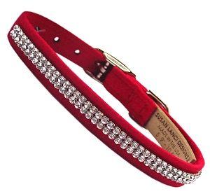 Dog Collar Red Ultrasuede with Swarovski Crystals 1/2