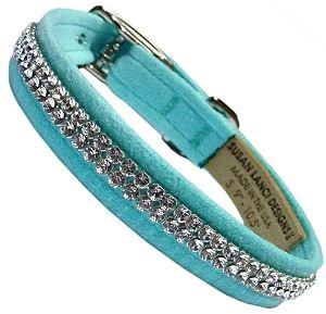 Dog Collar Tiffi Blue Ultrasuede with Swarovski Crystals 1/2