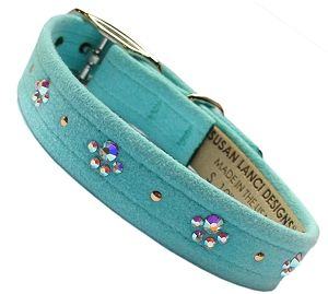 Paw Print Dog Collar Tiffi Blue Ultrasuede w/ Swarovski Crystals 5/8
