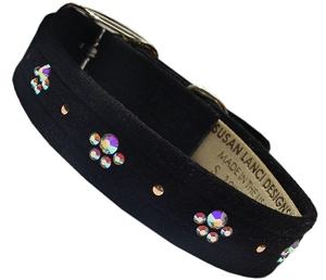 Paw Print Dog Collar Black Ultrasuede with Swarovski Crystals 5/8