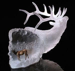 Elk Mixed Media Metal Sculpture  Love's journey - by Kitty Cantrell