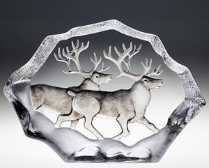 Mats Jonasson Etched Crystal Reindeers, Ltd Edition