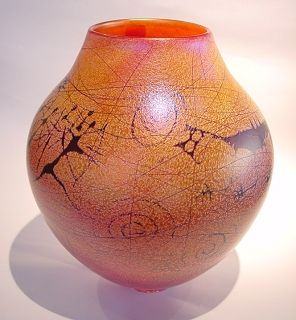 Petroglyph Golden Brown Basket Vase by Richard Satava