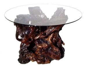 Custom Redwood Burl Glass Top Dining Table