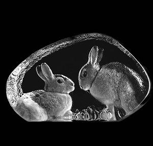 Mats Jonasson Etched Glass Rabbits MJ 34008